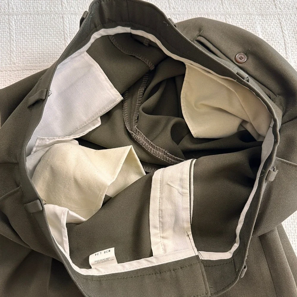 VTG Levi's Action Slacks 38x30 Olive Green Brown Made USA Dress Pants Grandpa